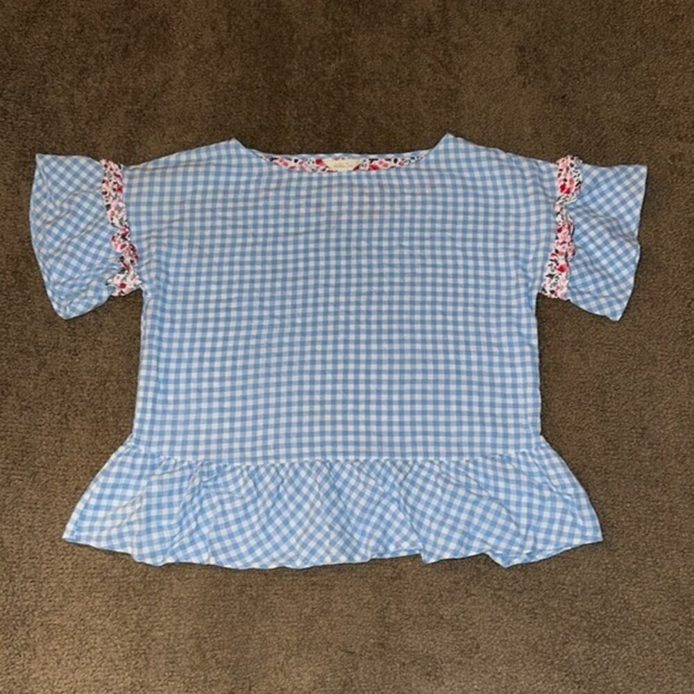 Matilda Jane Gingham Swing Blouse with Flounce Sleeve Size XS